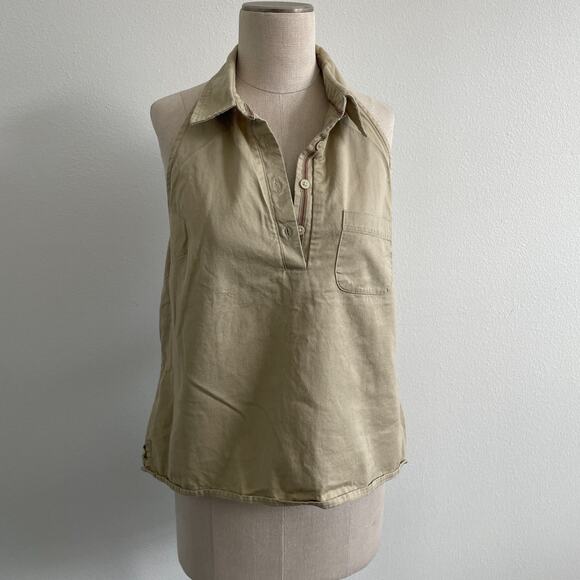 Faded Glory Tops - Y2K Faded Glory Top Women L Tan Khaki Halter‎ Polo Collared Preppy Tennis Indie